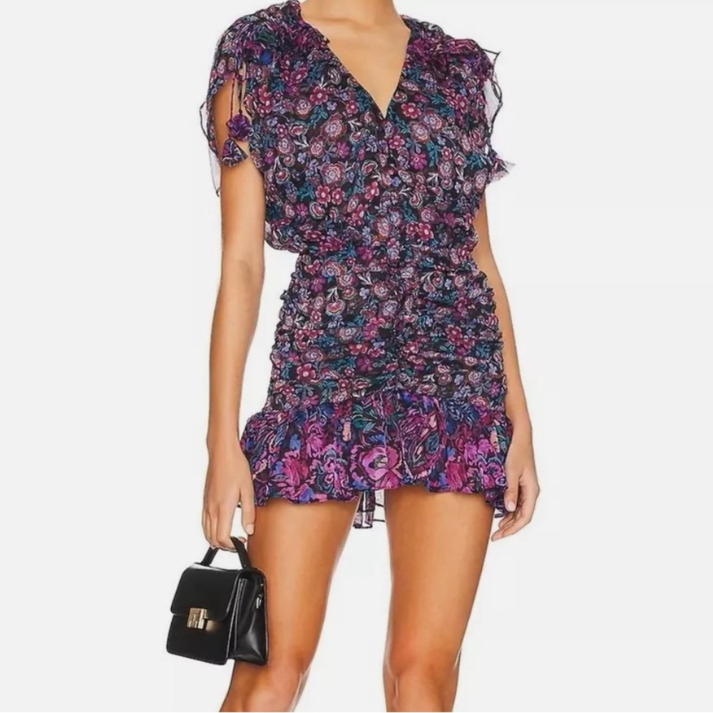 MISA LA -Anessa -Black and Purple Floral Mini Dress Sz Small